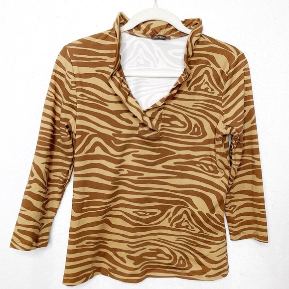 J. McLaughlin Durham Ruffle Catalina Cloth Blouse Midi Bengal Print 3/4 Sleeve - Picture 3 of 7